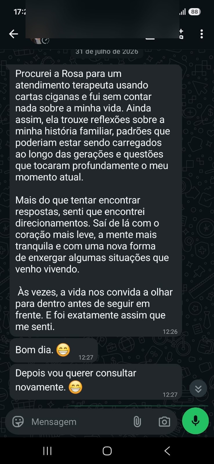 Depoimento de cliente 2 sobre um atendimento com Rosä